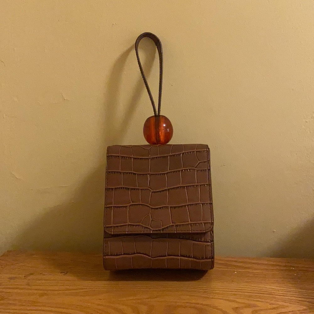 Vintage designer inspired real leather crocodile embossed leather bag